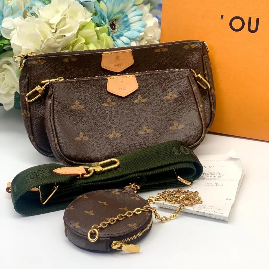 

M44813 Womens men Three packs vitton shoulder bags louvis Totes purse travel classic Genuine Leather lvl handbags brown flower luxury designer chain clutch purse, No bag