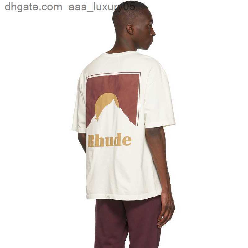 

Designer Fashion Clothing Tees Hip hop TShirts Rhude High Street Trend Brand Casual Sunset Snow Mountain Print Men's Women's Pure Cotton T-shirt Summer, White