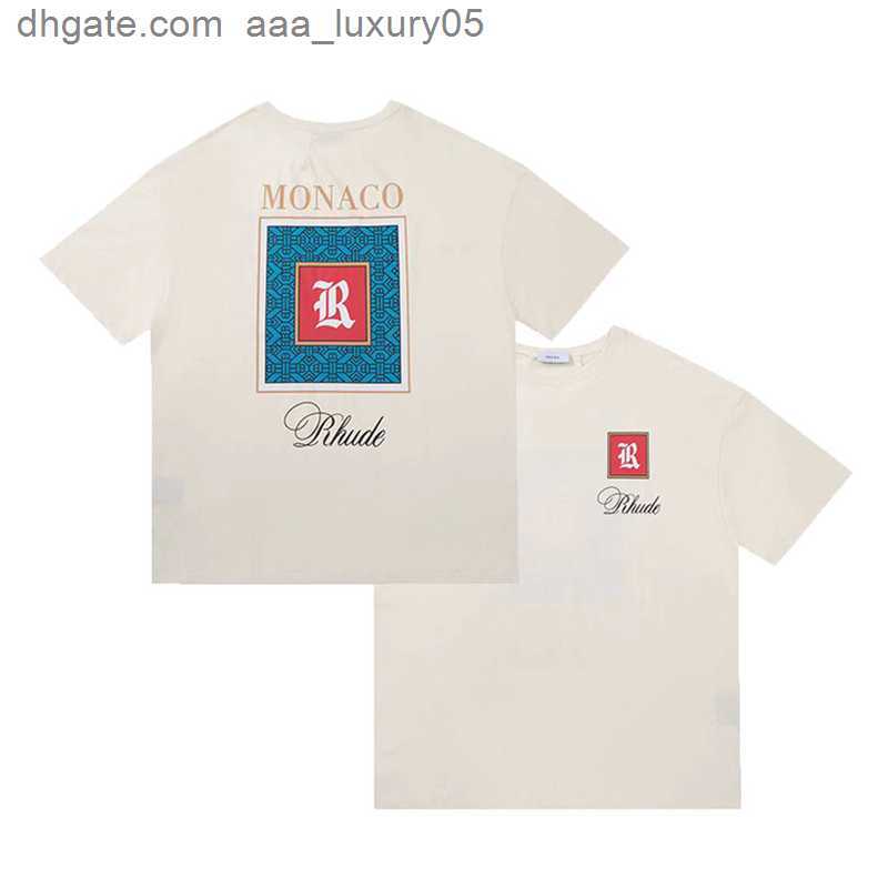

Designer Fashion Clothing Tees Hip hop TShirts Rhude Trend Brand Monaco Letter Printing American High Street Rap Loose Apricot Short Sleeve T-shirt Men Streetwear