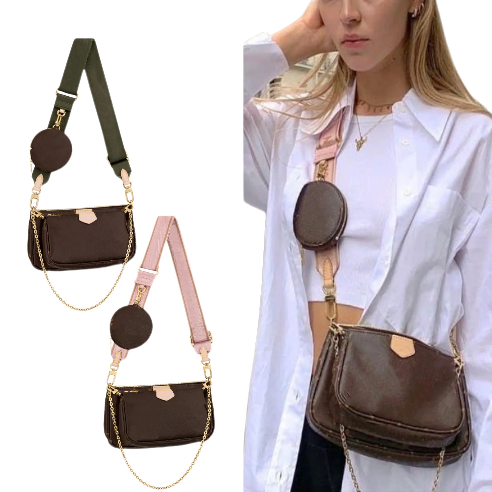 

Designer Shoulder Bags High Quality Luxury Mini Wallet Card Holder Crossbody Purses Woman Luxurys Handbag Multiple Pockets Adjustable Strap Ladies Clutch 3 pcs, Light green strap-no box