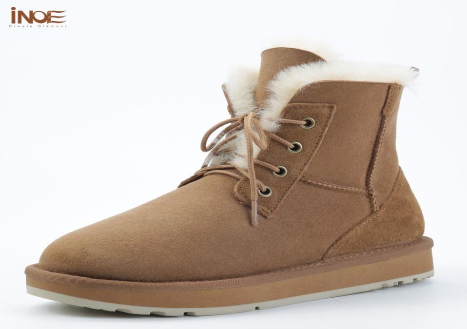 

INOE Fashion Sheepskin Suede Leather Wool Fur Lined Women Casual Short Ankle Winter Boots for Ladies Lace Up Snow Boots Shoes T2005628615, Chocolate