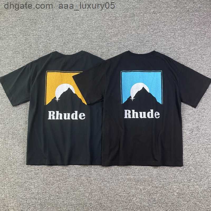 

Designer Fashion Clothing Tees Hip hop TShirts American Rhude Sunset Theme Print Round Neck High Street T-shirt Men's Women's Sign Streetwear Tops Sportswear, Orange