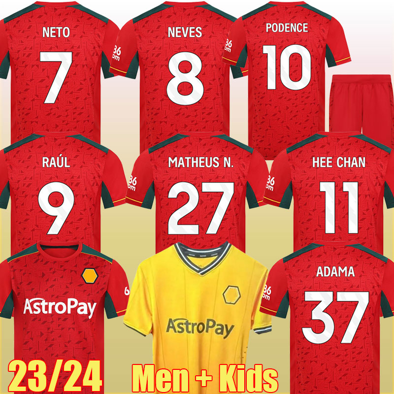 

23 24 Wolves Soccer Jerseys KILMAN SEMEDO RAUL NETO NEVES 2023 2024 Wanderers Red Wolverhampton Football Shirts Men Kids Kit shirts 273202 jersey, Away kids