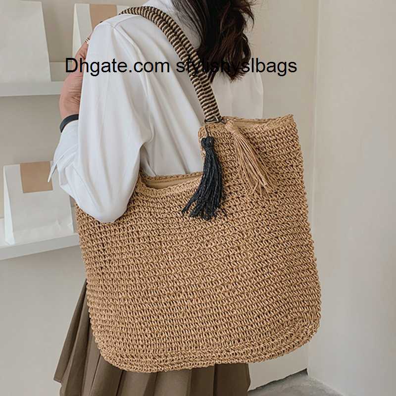 

Evening Bags Straw Weave Tassel Tote Summer Beach Bags for Women 2022 Large Capacity Fashion Shoulder Bag Lady Handbags and Purses