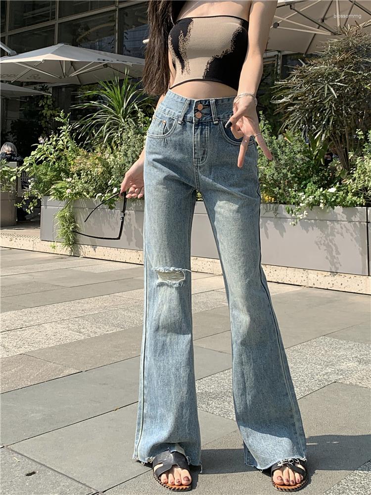 

Women' Jeans Women' Chic Ripped High Waist Wide Leg Lady Spring Summer Casual Streetwear Loose Denim Pants Vintage Long, Blue
