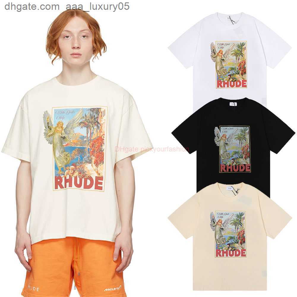 

Designer Fashion Clothing Tees Tshirt American Fashion 2023ss Rhude Angel with Gods Help Hd Printed Short Sleeve Tshirt Men Women Cotton Streetwear Tops Casual Spor, Apricot 5015