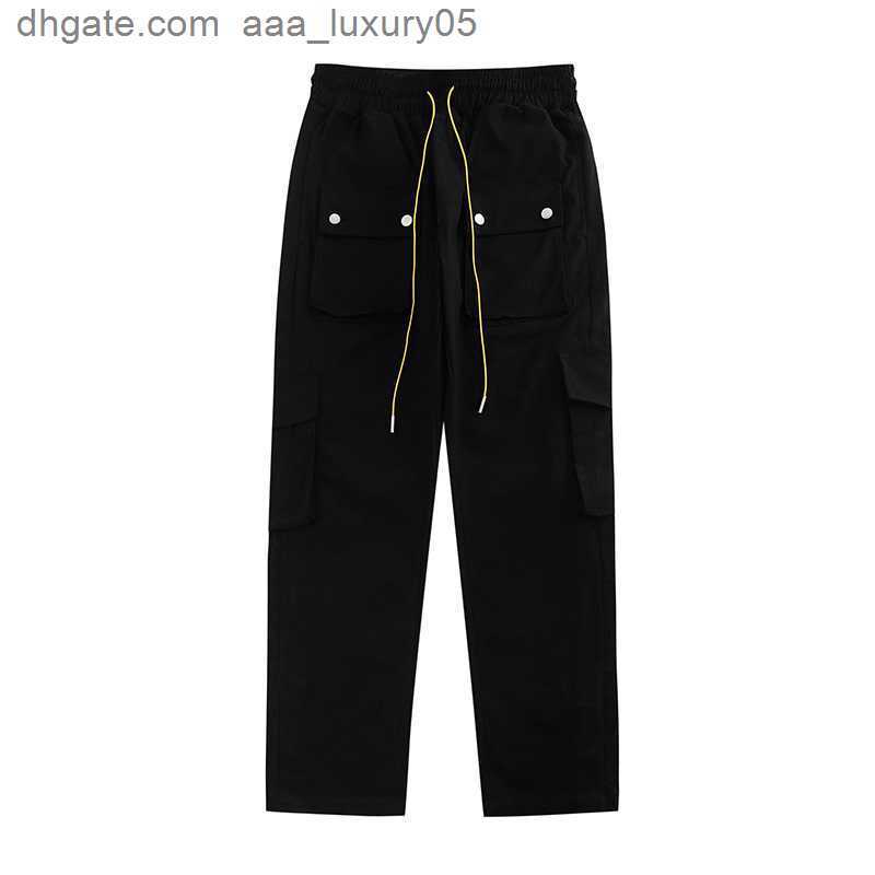 

Designer Clothing Casual Pant Rhude pants Trend Brand Multi Pocket military work style loose breasted straight tube casual pants fog Streetwear Trousers, Black