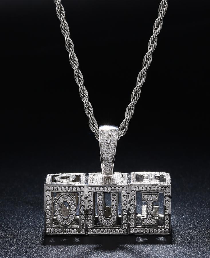 

AZ 09 Custom Name Square Cube Hollow Letters Pendant Necklace Chain Gold Silver Cubic Zircon Men Women HipHop Jewelry8475745