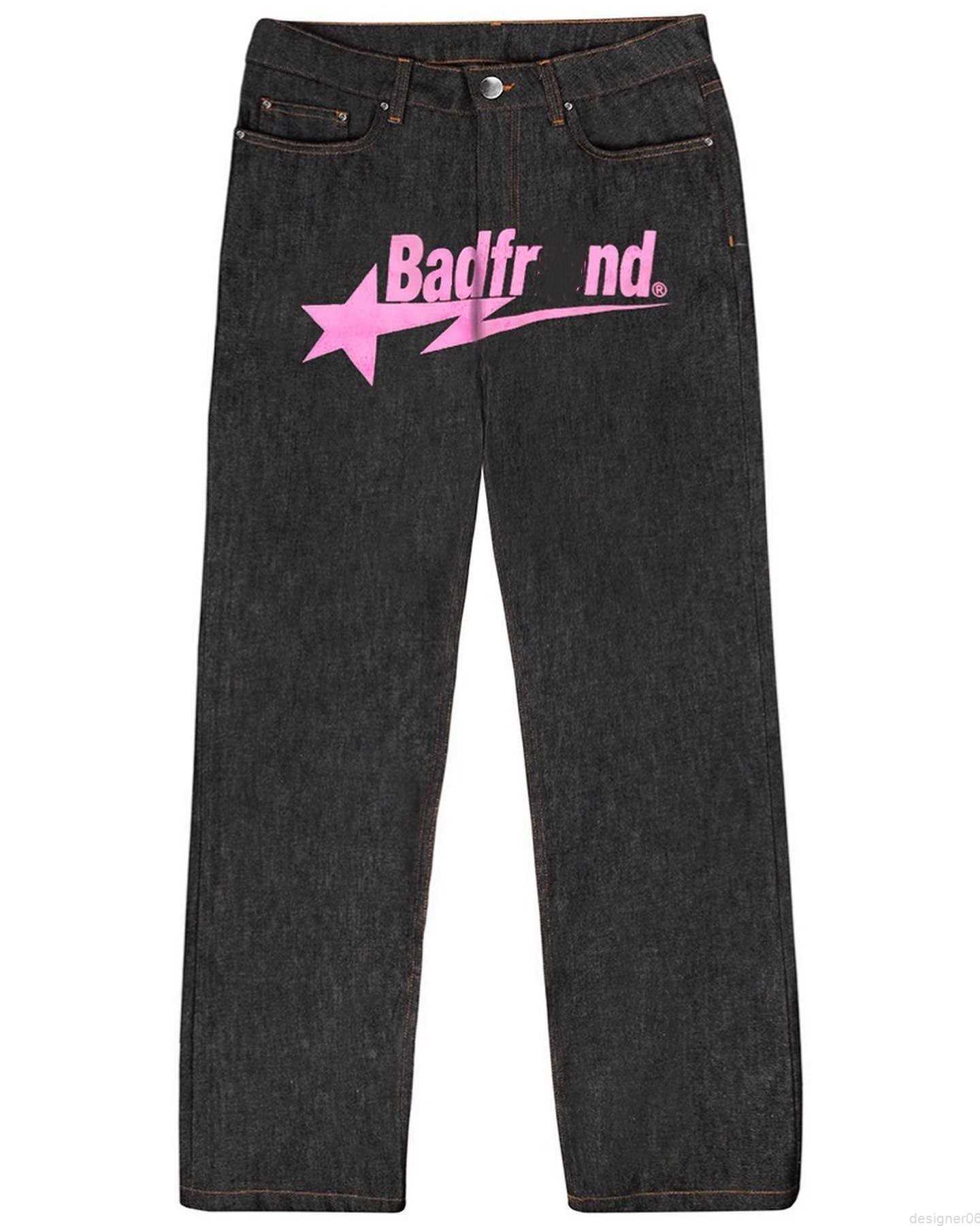 

Men's Jeans Y2k Hip Hop Badfriend Letter Printing Baggy Black Pants 2023 Harajuku Fashion Punk Rock Wide Foot Trousers Streetwearablv