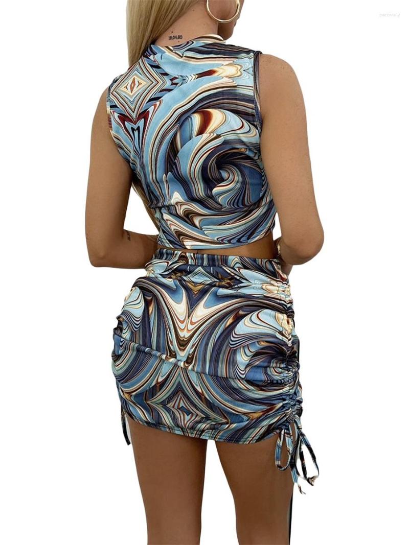 

Two Piece Dress Y2K 90S Streetwear - Set Di 2 Gonne Estive Da Donna In Pizzo A Vita Alta W Tie Dye Blue M