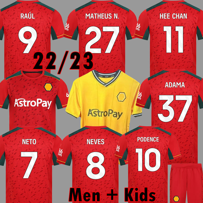 

23 24 SARABIA Wolves Soccer Jerseys RAUL MATHEUS NETO NEVES TRAORE 2023 2024 Wanderers PODENCE LEMINA HEE CHAN Wolverhampton Football Shirts Men Kit Kids uniform, Home