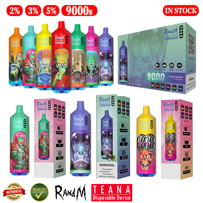 

Authentic RandM E Cigarette Kit Tornado 9000 Puffs 2% 3% 5% Rechargeable Disposable Vapes 43 Flavrs Mesh Coil RGB Glowing Light Vapes Pen Device, Remark flavrs