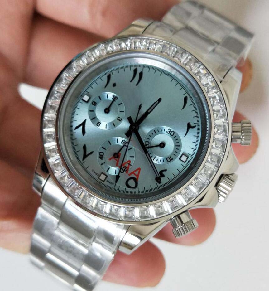 

Super Quality new version Men' s Wristwatches Arabic numeral ice blue dial 40mm Diamond bezel 116506 Premium 2813 mechanical Automatic Mens Watches.no Chronograph