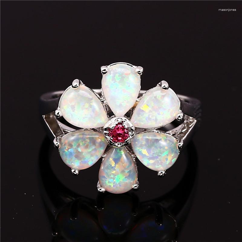 

Wedding Rings Luxury Female White Blue Fire Opal Stone Ring Gold Silver Color Engagement Charm Crystal Flower For Women