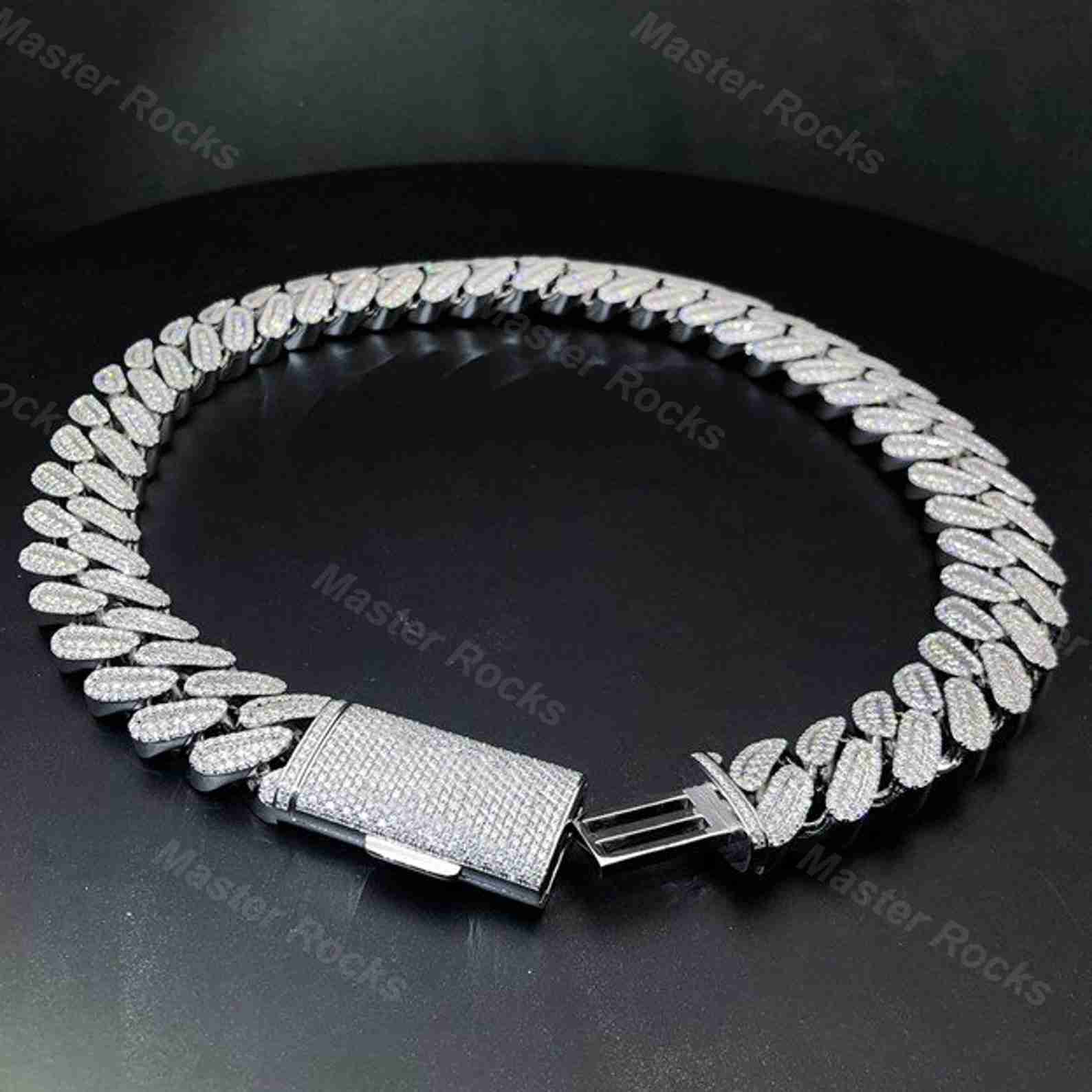 

925 Sterling Silver Mens 13mm Miami Cuban Chain Link Moissanite Diamond d Color Vvs