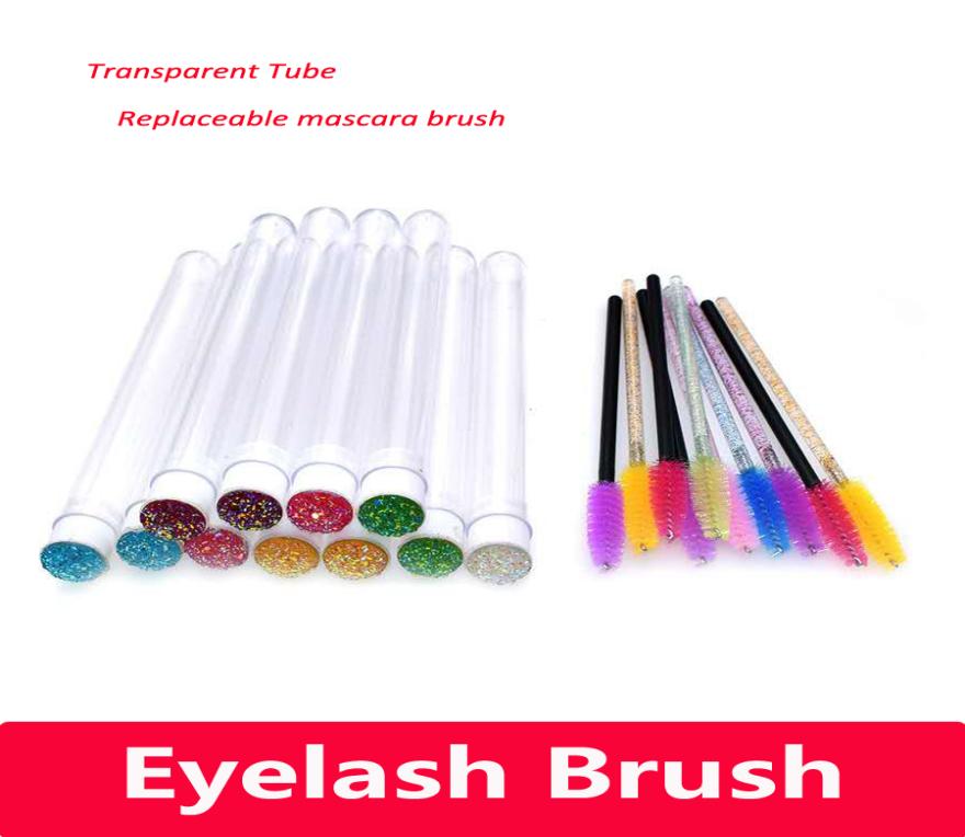 

Makeup Brush Eyelash Extender Disposable Eyebrow Brush Transparent Tube Design Charming Diamond Bottom Mascara Stick Applicator5325620