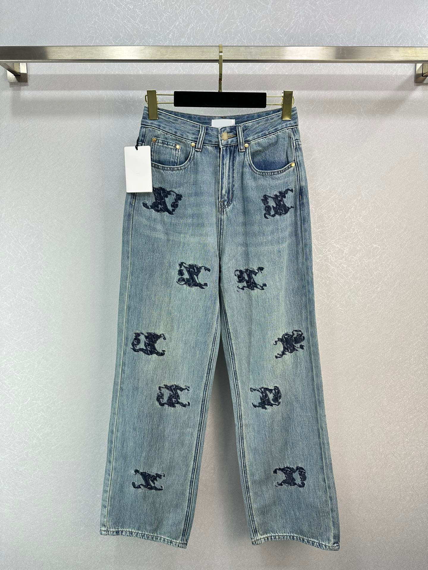 

Luxury Women's Jeans Design Street wear Blue Embroidery Denim Pants Women High Waist Loose Jeans