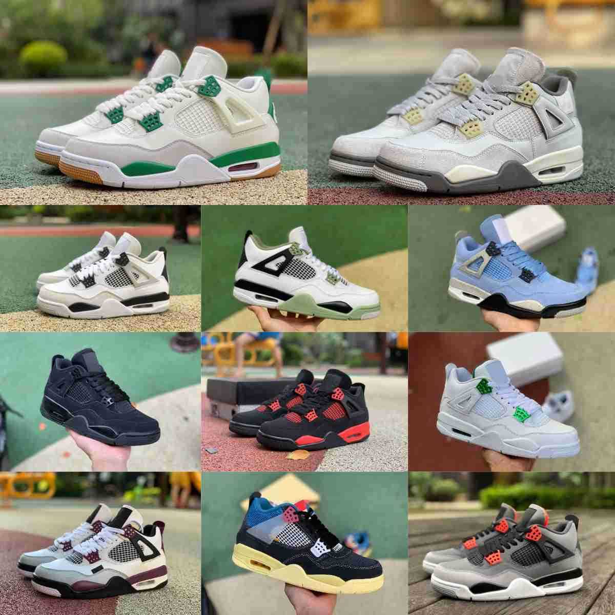 

Jumpman Pine Green 4 4s Basketball Shoes Retro Mens Women Jorden Seafoam Military Black Cat Cream White Oreo Cool Grey Infrared Red Thunder Bred Trainers Sneakers, Bred-ow