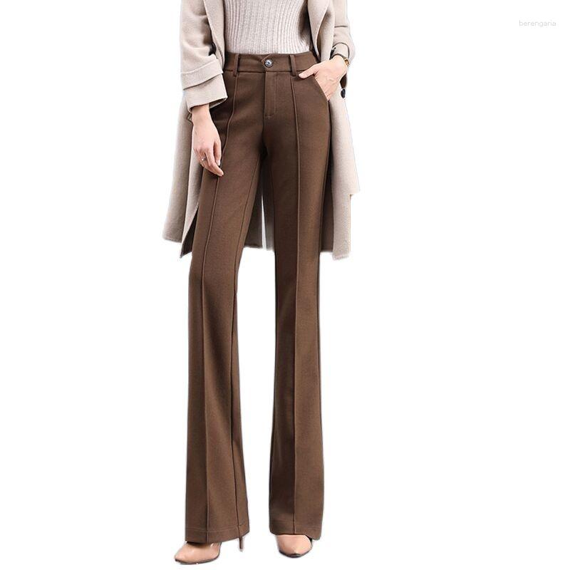 

Women's Pants Women Woolen Suit Flare For Autumn Winter High Waist Slimming Thicken Warm Straight Flared Trousers Fashion Elastic Band, Auburn