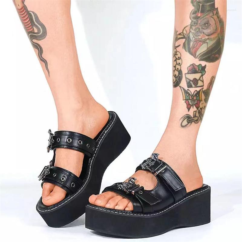 

Slippers Comemore Summer Women's Shoes 2023 Trend Fashion Platform Heels Wedges Goth Men Luxury Slide Sandal Comfy Black