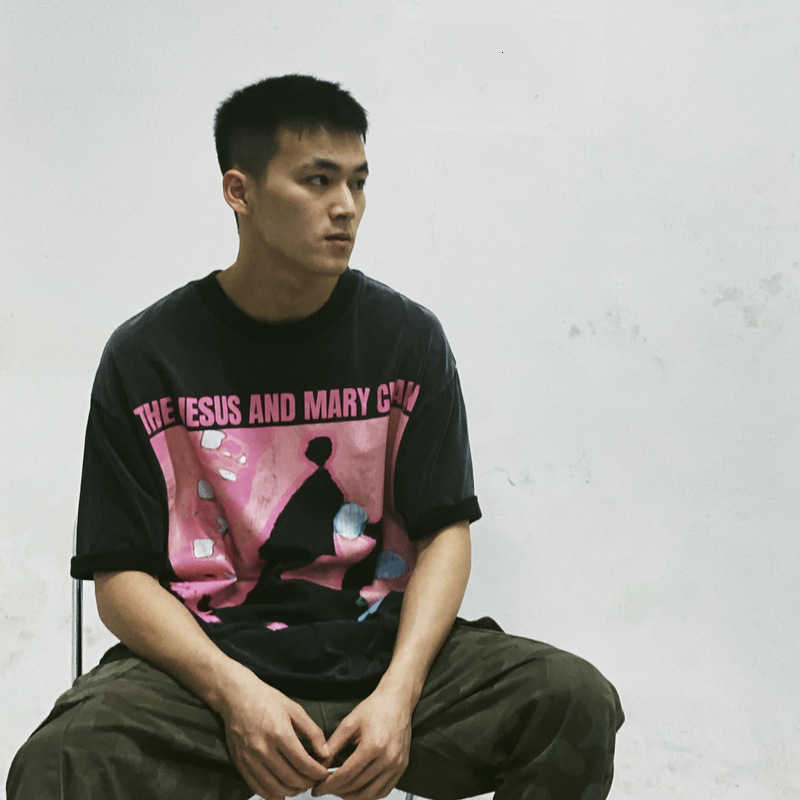 

Fashion designer luxury SAINT MICHAEL CHO Abstract Character "Limited High Street Made Old Wash Vintage Short Sleeve super high quality, Black6