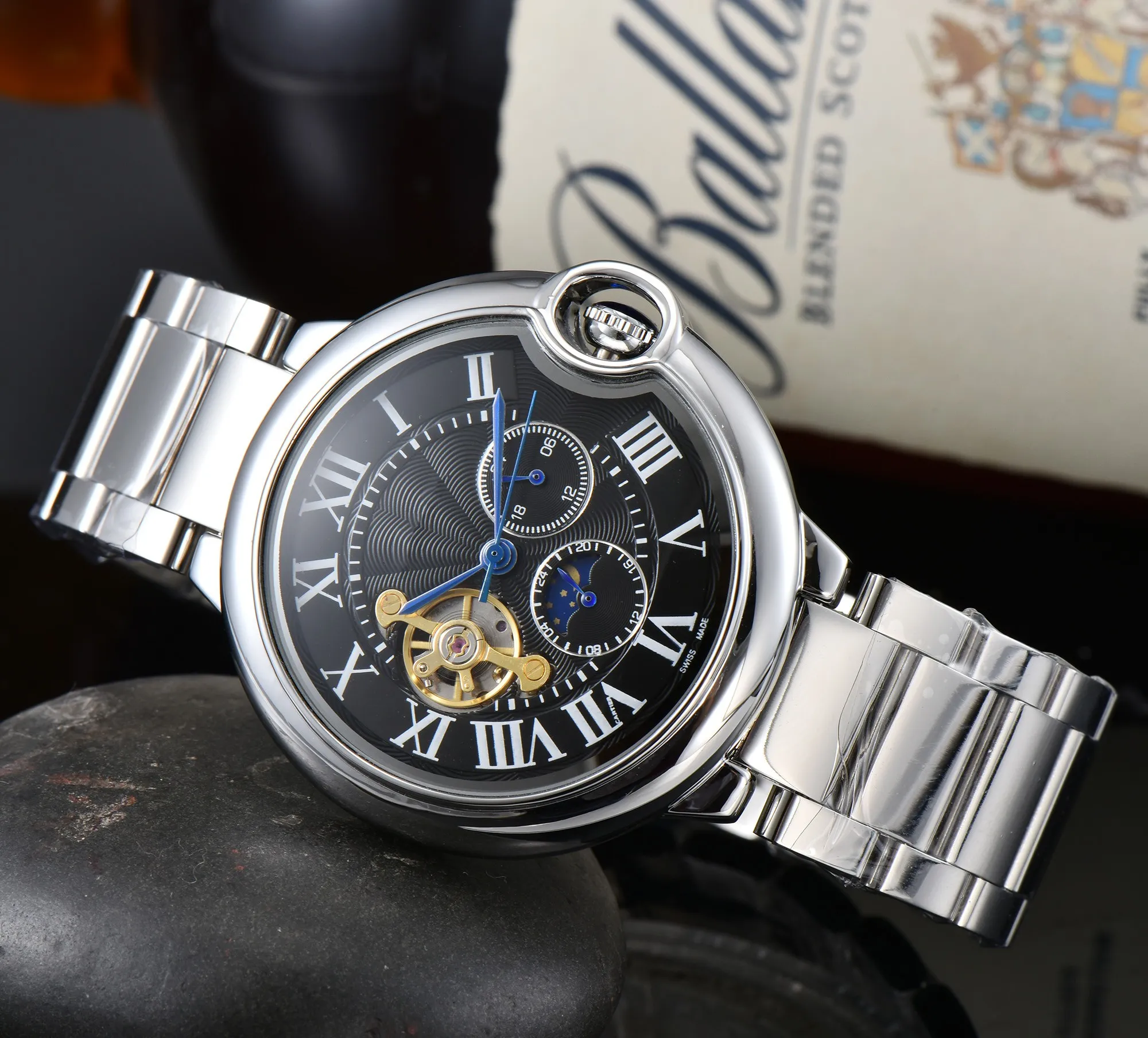 

2023 Luxury leather band tourbillon Automatic mechanical tank wristwatches men watch dropshipping day date skeleton mens watches gifts heuer #bd6