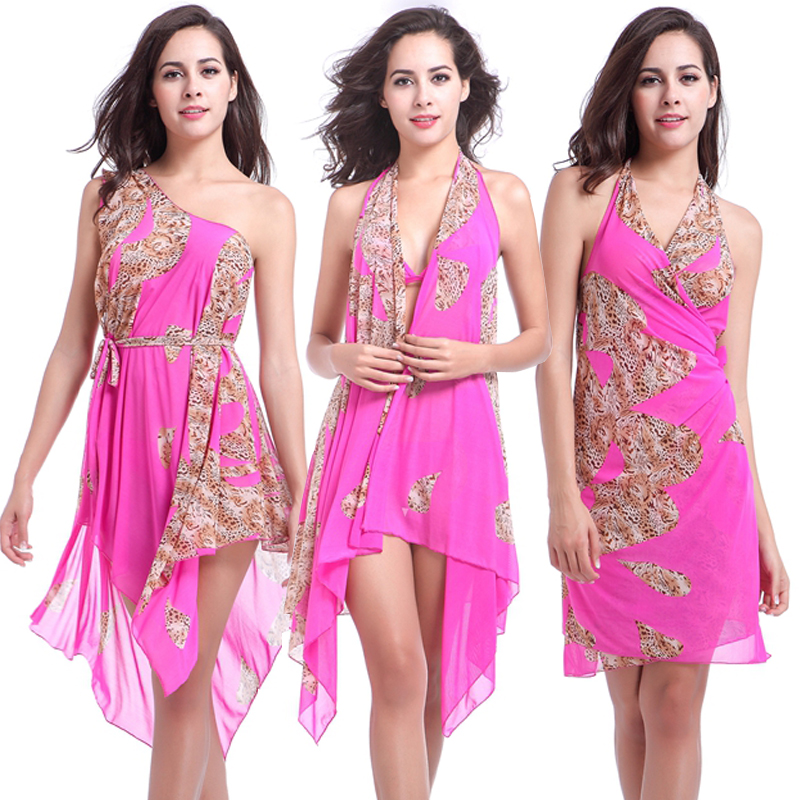 

10 in 1 Multy Wear Underlay Strech Mesh Dress Beaching Outfit Pareo Cover Ups Women Convertible Sarong Infinite Magic Beach, Bright pink