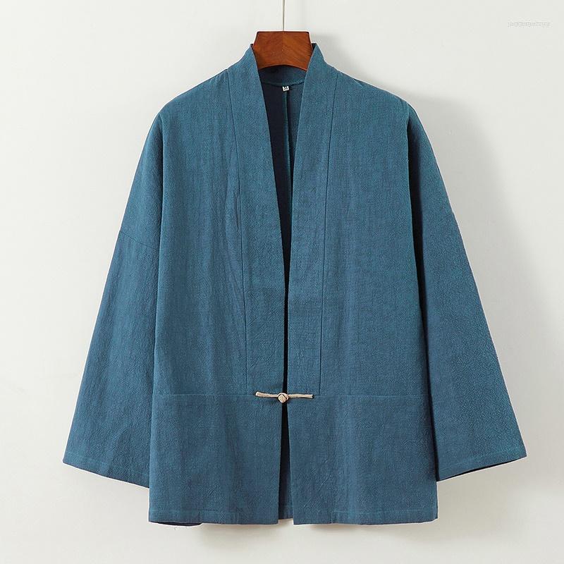 

Ethnic Clothing Cotton Linen Kimono Cardigan Men Japanese Obi Male Yukata Men'S Haori Causal Asian Clothes Traditional Streetwear Jacket