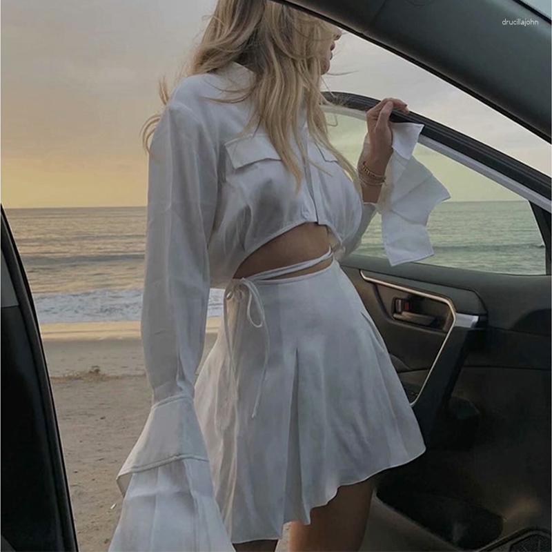 

Work Dresses Women Dress Sets Lantern Long Sleeves Solid Elegant Satin Crop Tops Cardigan Sexy Slim High Waist Mini Skirts 2023 Y2k Two, Black