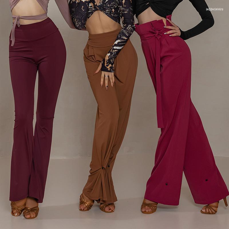 

Stage Wear 2023 Latin Dance Pants Women Loose Practice Clothes High Waist Purple Brown Ballroom Adult Trousers BL9529, Purple pants