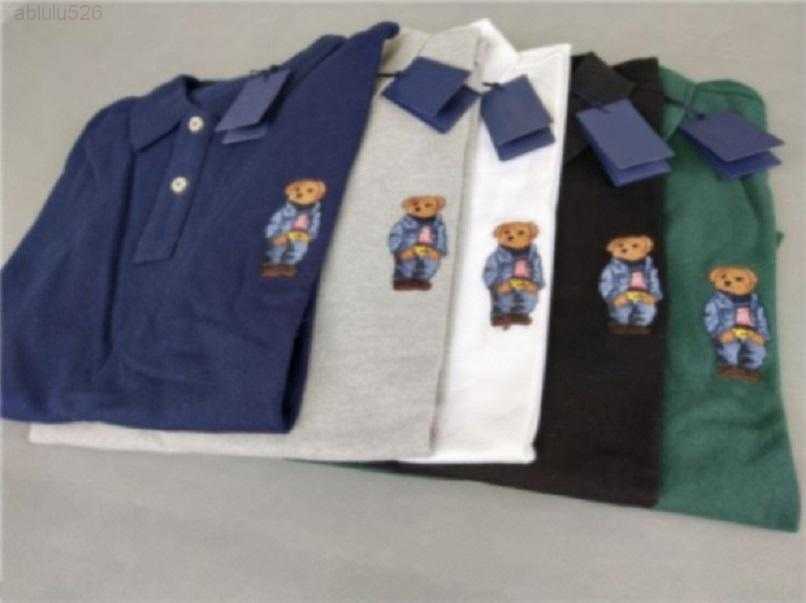

Wholesale 2022SS new lapel short-sleeved men' casual shirt embroidered bear T-shirt British business sports cotton -XXL, Black