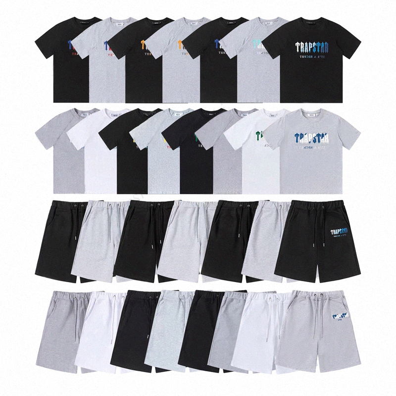 

Trapstar Mens T Shirt Pants 2 Piece Sets Designer Rainbow Towel Embroidery Decoding Summer Tshirts Men Black White Round Neck T-shirt P089#, Suit-5