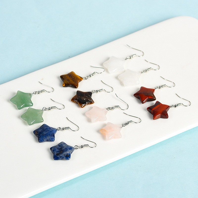 

Natural Stone Crystal Earrings Women Reiki Cute Star Charm Green Aventurine Obsidian Pink Quartz Drop Earring Fashion Jewelry