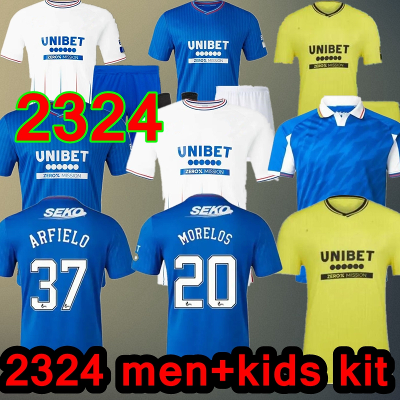 

22 23 24 Rangers Soccer Jerseys Glasgow 2023 2024 home away TEE CHAMPIONS 150th Legendary version DEFOE BARKER MORELOS Men kids training Football, 23 24 away