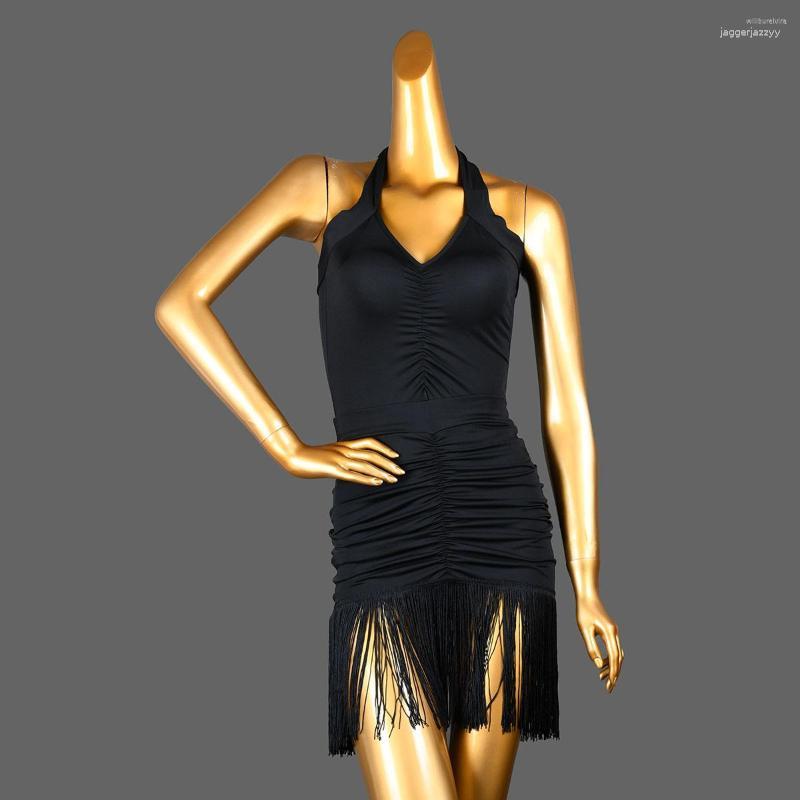 

Stage Wear Women Fringe Skirt Latin Dance Costumes Adult Sexy Strap Sleeveless Vest Female Tassel Dress Ballroom Dancing Clothes, Top