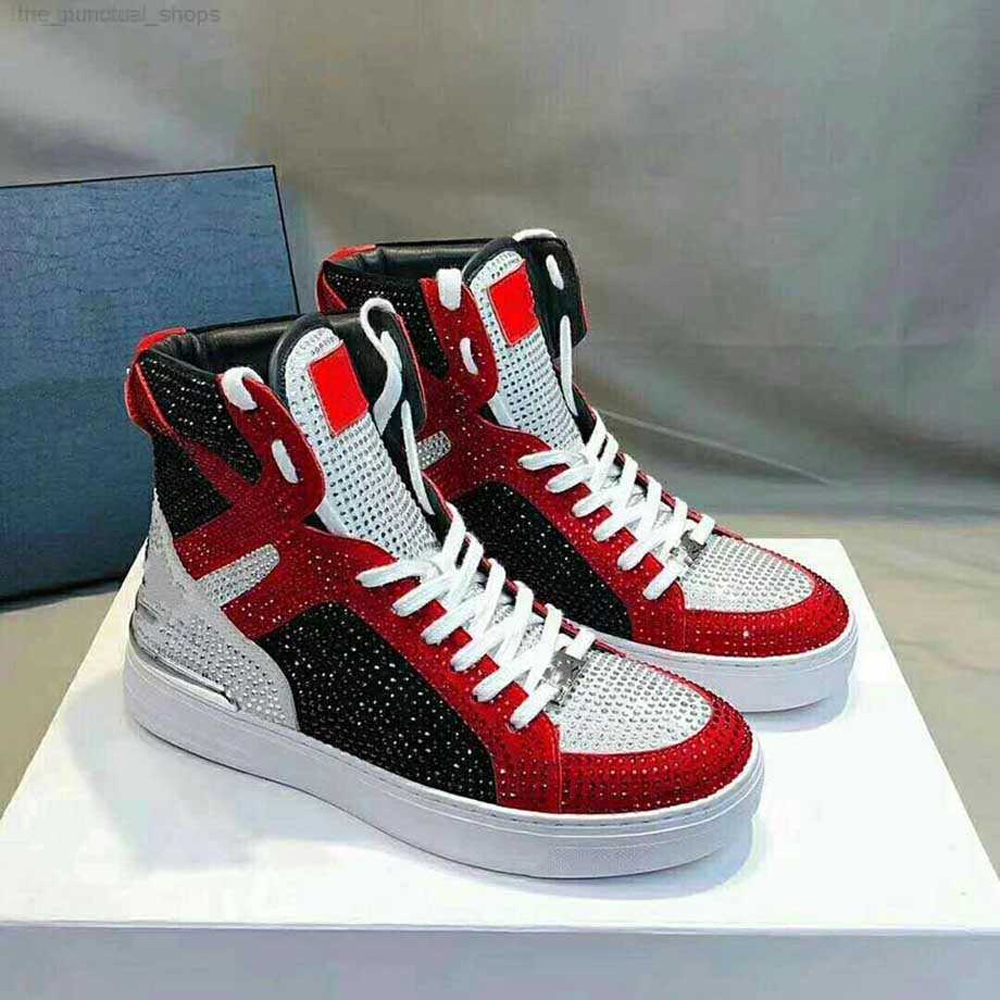 

The highest quality men's shoes pp mixed color high-cut lace-up Style3 Race Runner plein casual sneakers shoes Size 38-45, Red