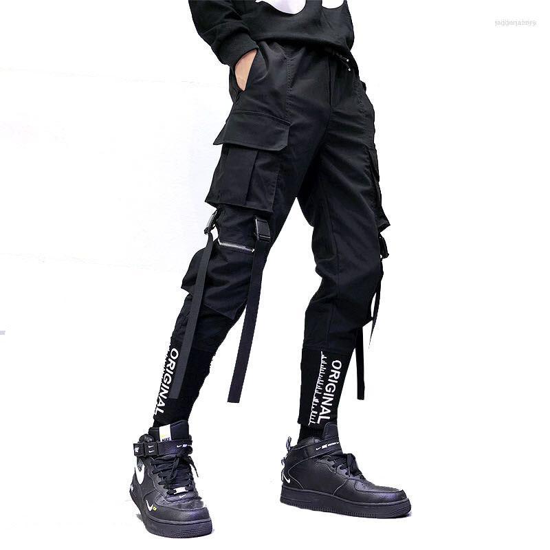 

Men's Pants Men's Hip Hop Men Ribbons Cargo Fashion Harajuku 2023 Elastic Waist Casual Streetwear Mens Joggers Trousers Black