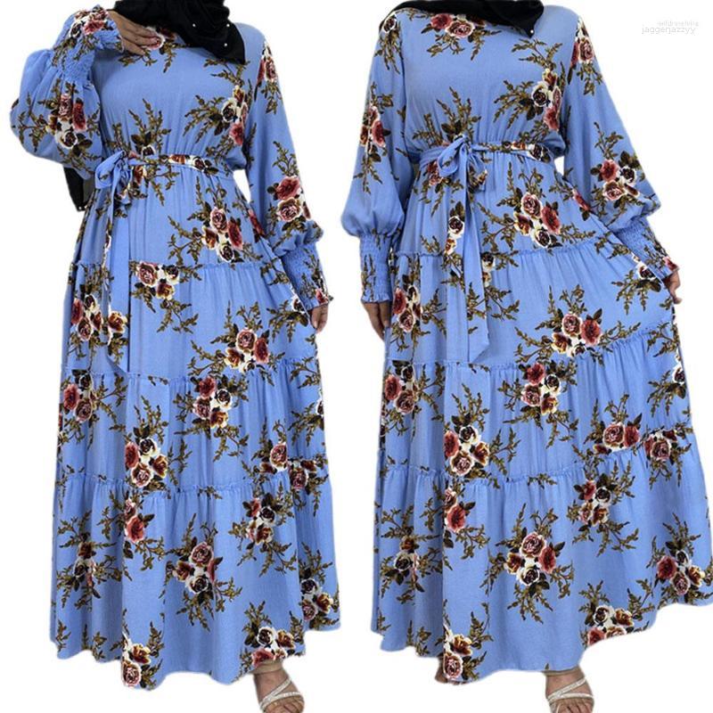 

Ethnic Clothing Dubai Turkey Islamic Abayas For Women Floral Print Long Dress Arabic Muslim Casual Malaysia Ramadan Middle East Robe Gown