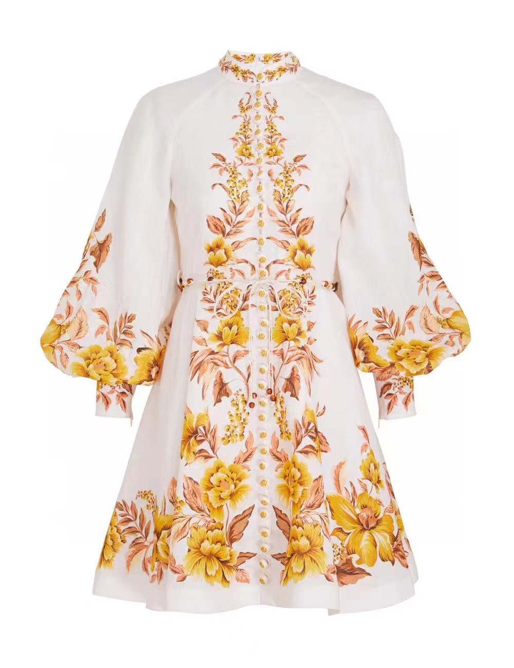 

Basic & Casual Dresses Australian trendy designer dress 2023 Vintage stand neck lantern sleeves with waistband short dress, Multi