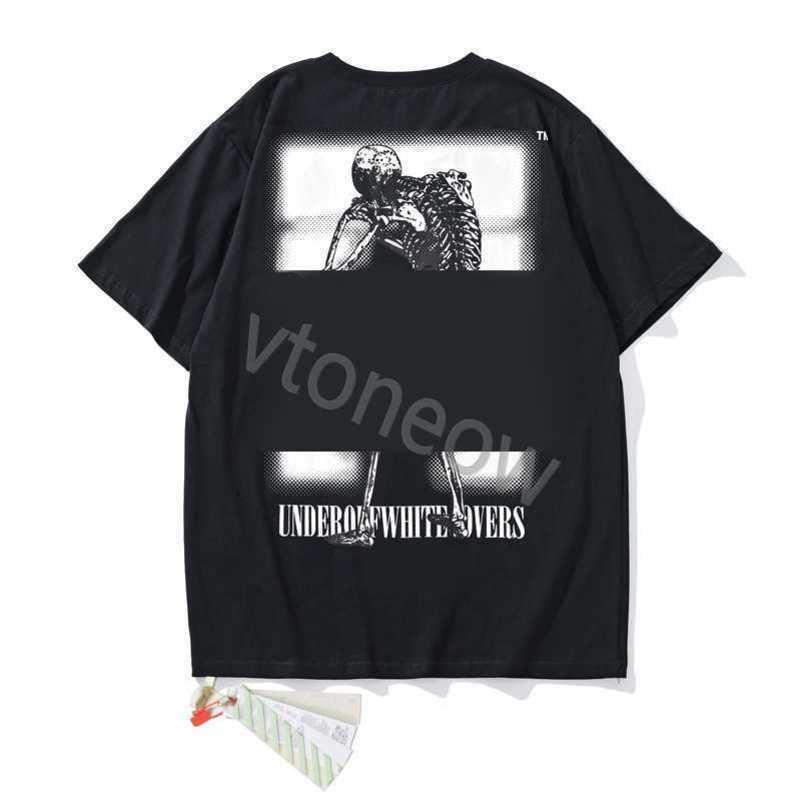 

2023 Mens Designers T Shirt Man Women tshirt offs Graffiti Skeleton Print OW Letter Men's and Women's Casual Round Neck Short Sleeve T whites, The same as original