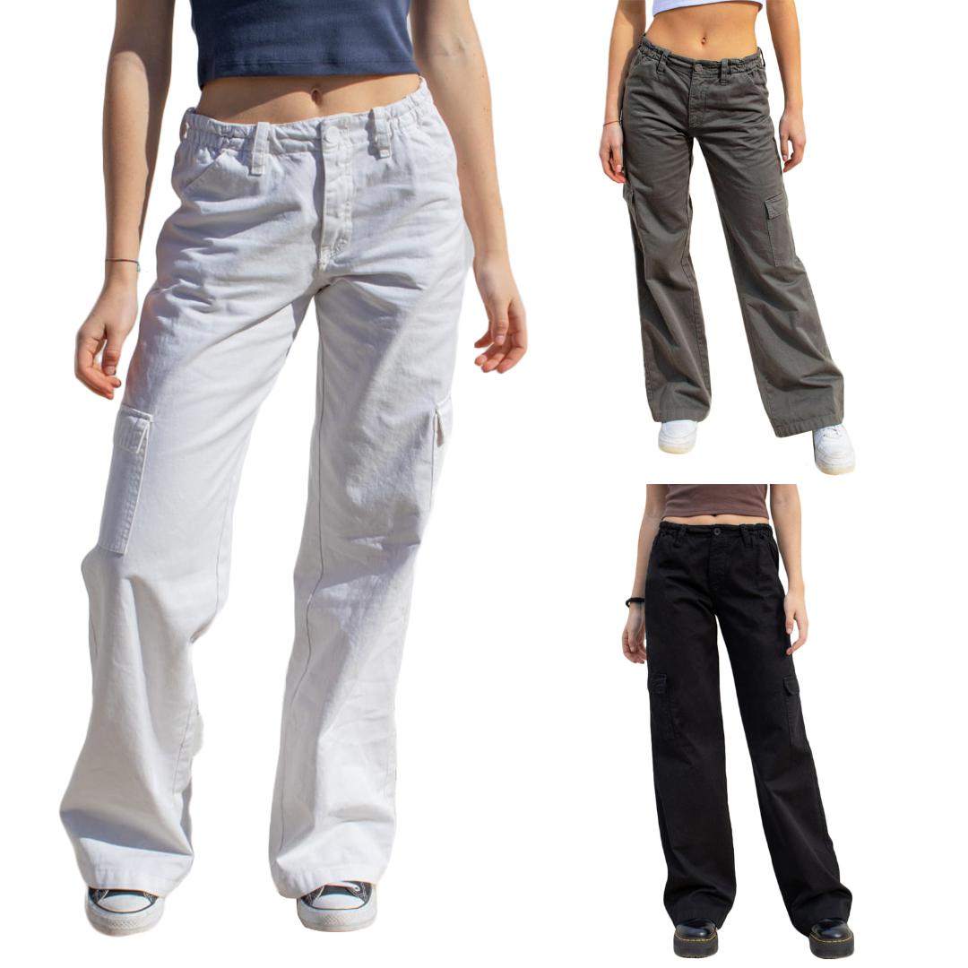 

Women Cargo Pants Zipper Button Closure Casual Street Solid Loose Trousers with, Gray