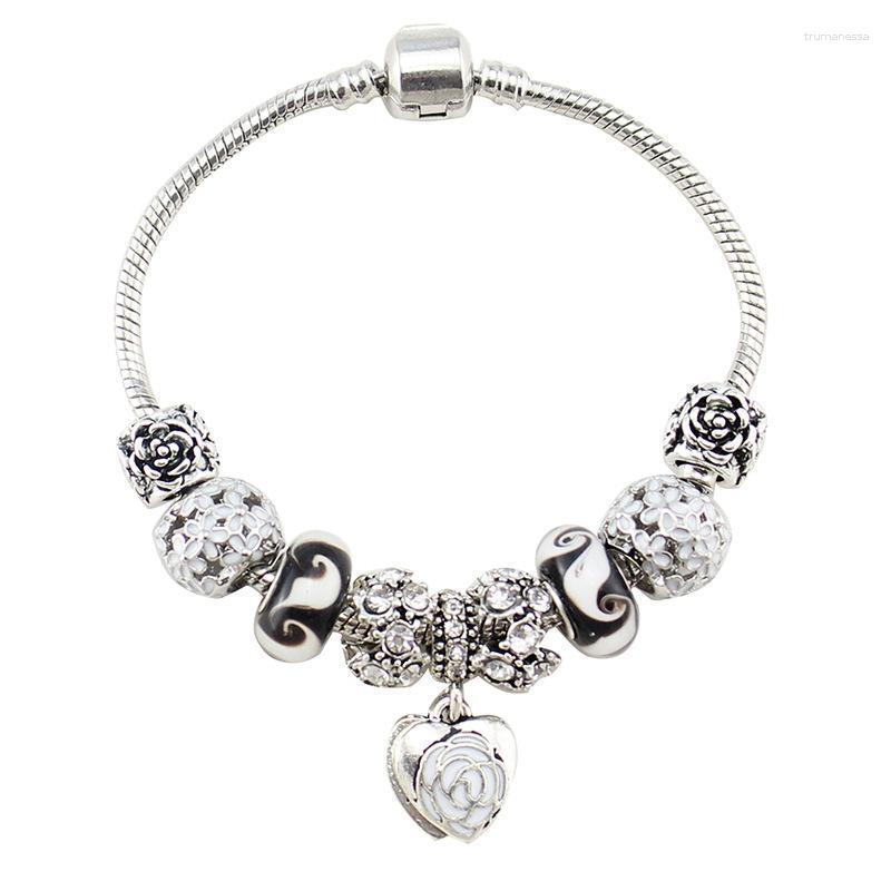 

Charm Bracelets 2023 Retro Silver Plated Heart Pendant Fashion Cute Little Pand Women's Lucky Bracelet With Chamilia Beads Jewelry