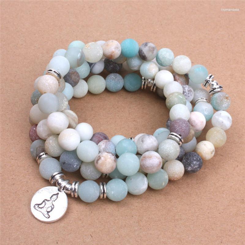 

Strand Beaded Strands Fashion Women Bracelet Matte Frosted Amazonite Beads With Lotus OM Buddha Charm Yoga Mala Necklace Raym22