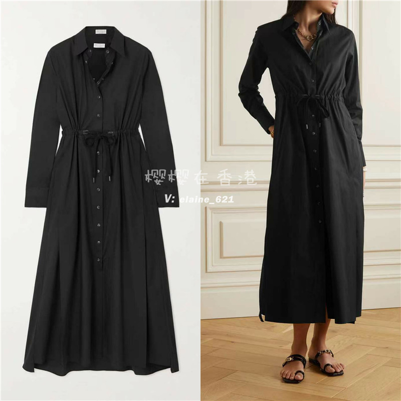 

Women Casual Dresses Brunello Cucinelli Spring and Summer Cotton Black Shirt Dress
