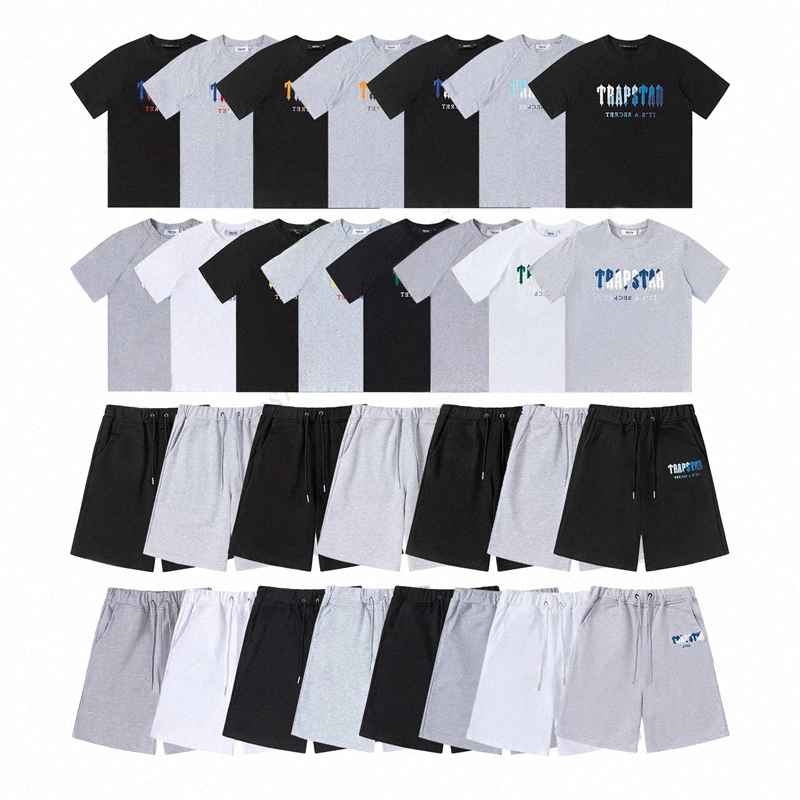 

Trapstar Mens T Shirt Pants 2 Piece Sets Designer Rainbow Towel Embroidery Decoding Summer Tshirts Men Black White Round Neck T-shirt U276#, Suit-10