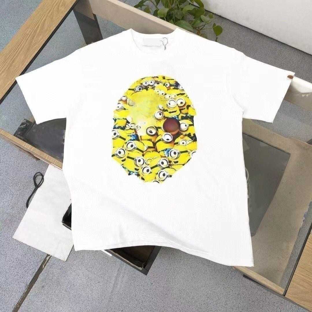 

Tide brand mens T shirt summer cotton tee shirt designer t shirt men women yellow cartoon print short sleeved top loose oversized T-shirt, Black