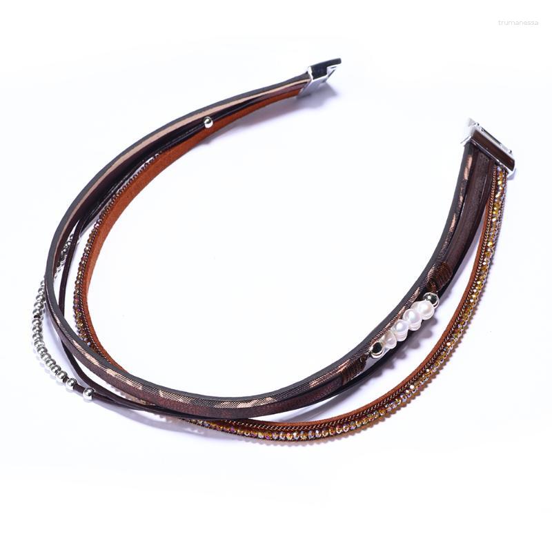 

Charm Bracelets Women Bracelet Leather Rhinestone Pearl Multilayer Crystal Armband Wristband Pulsera Mujhe Raym22