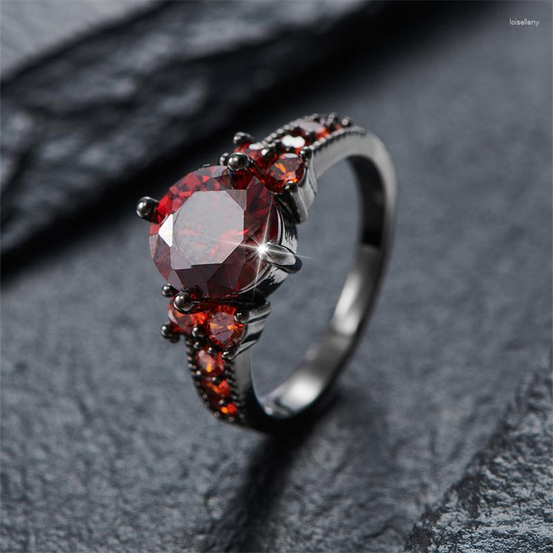 

Wedding Rings Classic Round Red Stone Party For Women Black Gold Color Female Zircon Bands Vintage Engagement Ring Jewelry Gifts
