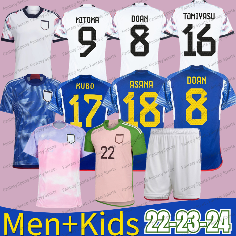 

Japan Soccer Jerseys home away MINAMINO OSAKO NAGATOMO YOSHIDA HARAGUCHI ATOM 2023 Japanese 22 23 child Football Shirt HONDA women men set kids Player version, 23 24 away-man