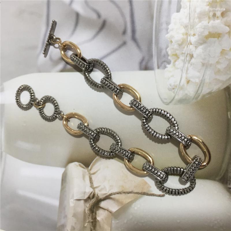 

Link Bracelets Chain Vintage Bohemia Antique Rhodium And Gold Color Mixted T Bar Obar Enclosure Bracelet For Women Elegant Classic